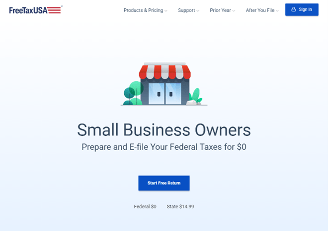 Screenshot of FreeTaxUSA homepage for small business owners